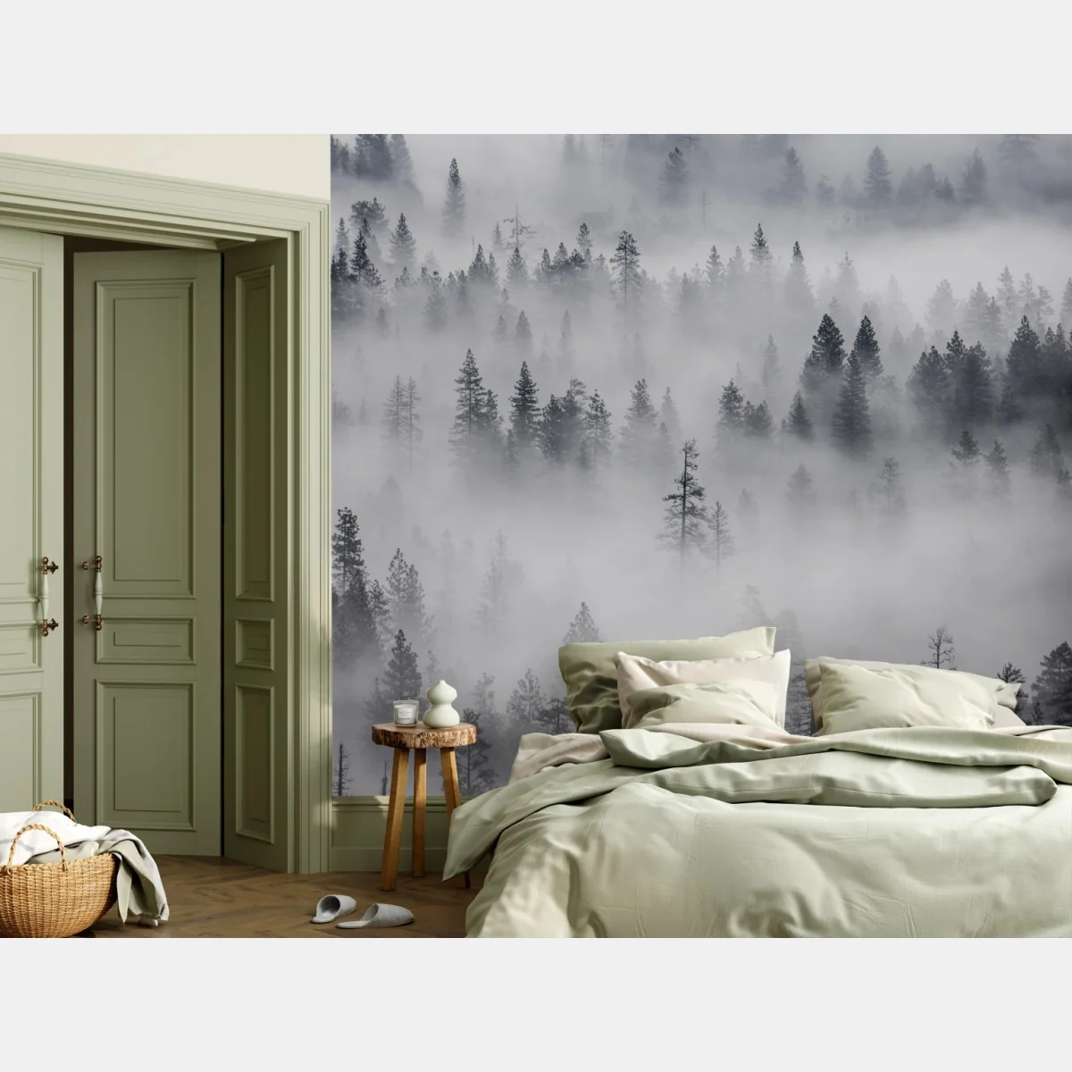 Fototapete nebeliger kiefernwald – Wallnifity® Fototapete nebeliger kiefernwald – Wallnifity®