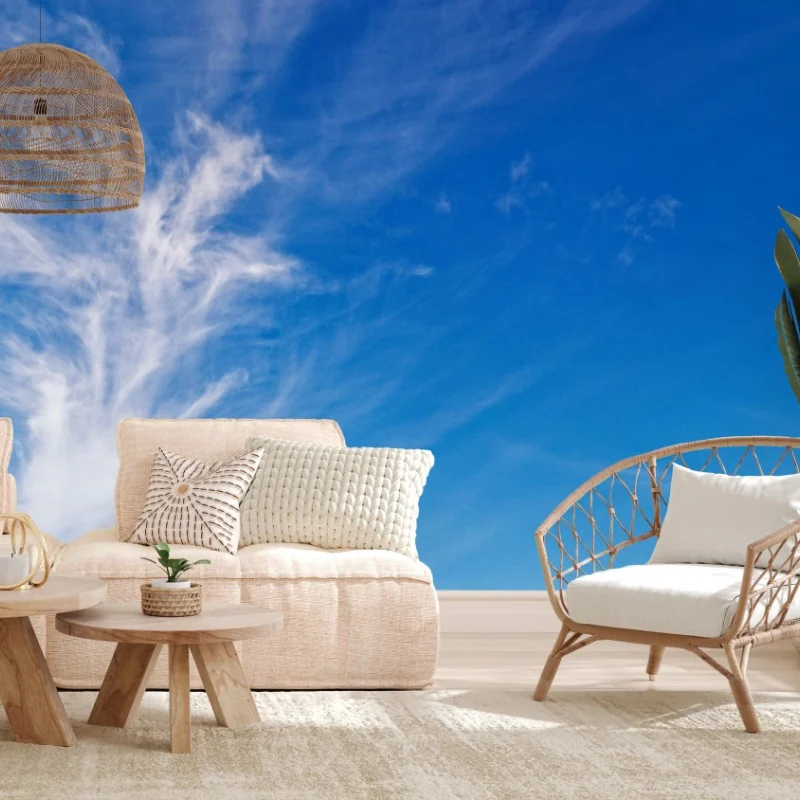 Fototapete ruhige wiese unter blauem himmel