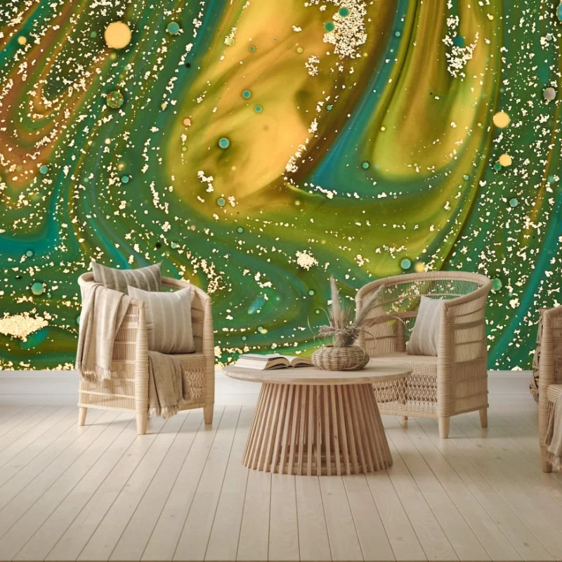 Fototapete grün-goldene flüssige marmorierte kunst