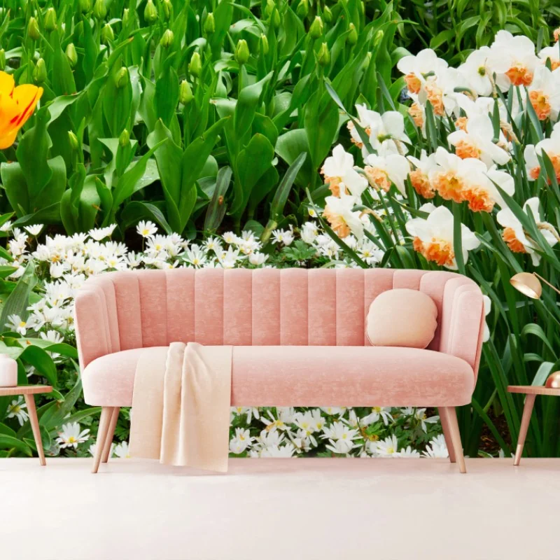 Fototapete lebendiger frühlingsblumengarten