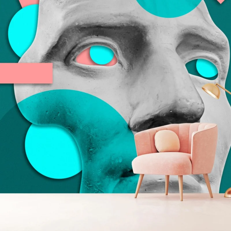 Fototapete abstrakte klassische maske in türkis und rosa