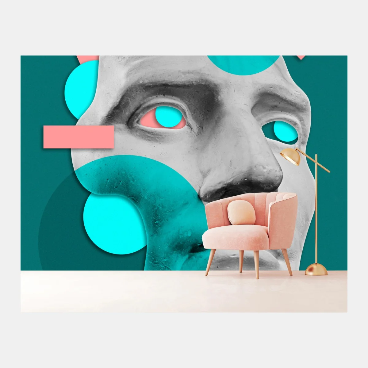 Fototapete abstrakte klassische maske in türkis und rosa – Wallnifity® Fototapete abstrakte klassische maske in türkis und rosa – Wallnifity®