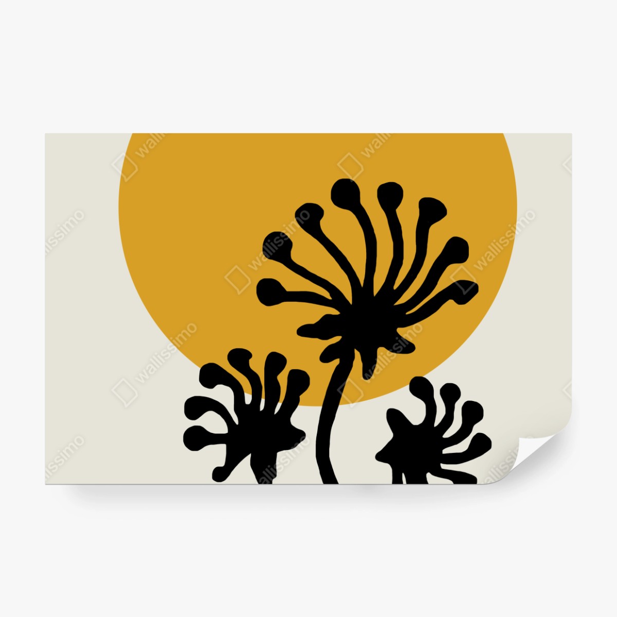 Fototapete minimalistische botanische silhouette mit sonne – Wallnifity® Fototapete minimalistische botanische silhouette mit sonne – Wallnifity®