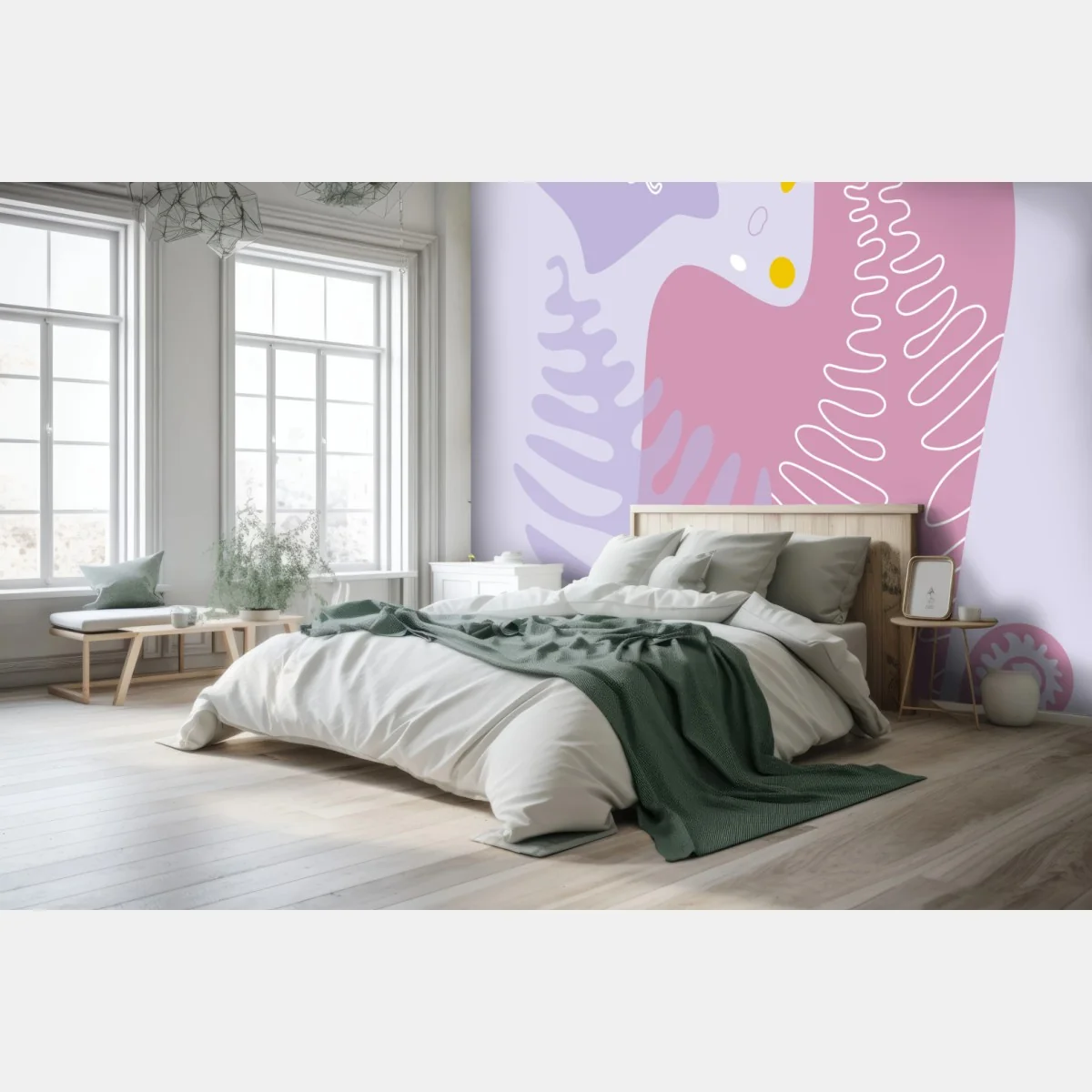 Fototapete zarte pastell-botanische abstraktion – Wallnifity® Fototapete zarte pastell-botanische abstraktion – Wallnifity®