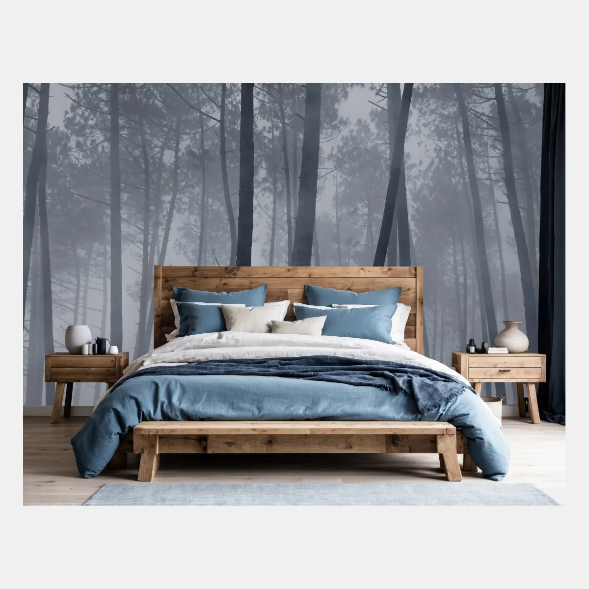 Fototapete nebliger kiefernwald bei nacht – Wallnifity® Fototapete nebliger kiefernwald bei nacht – Wallnifity®