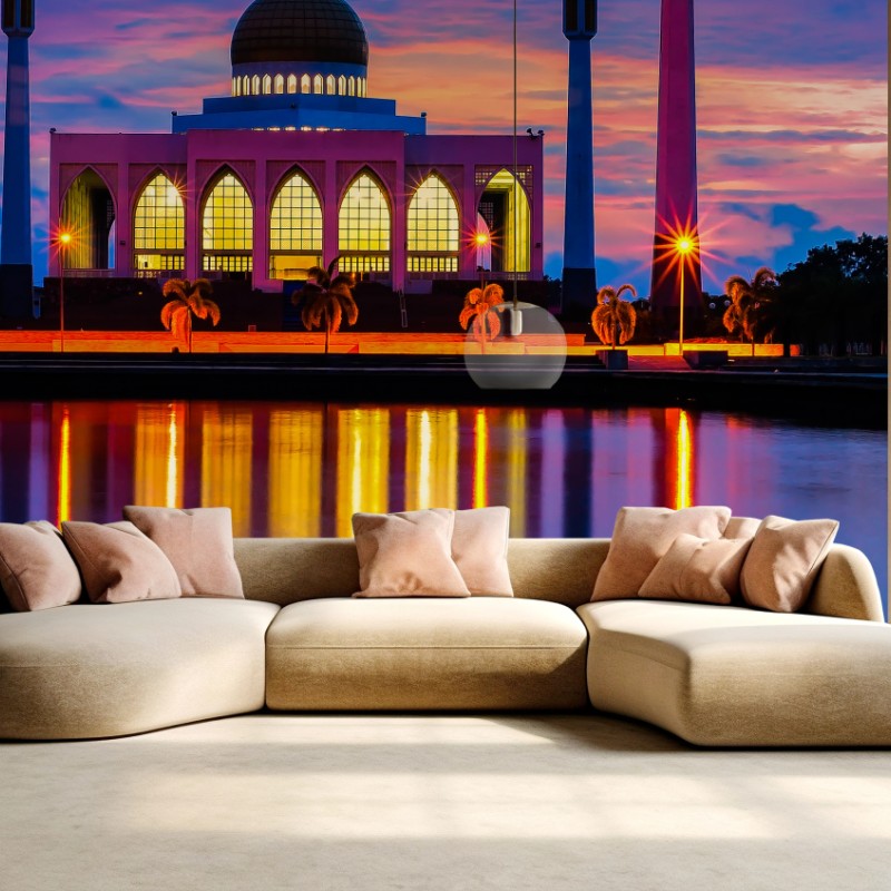 Fototapete sonnenuntergang an der moschee in Songkhla