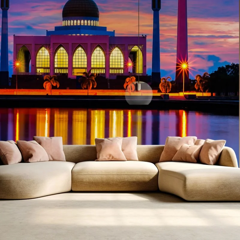 Fototapete sonnenuntergang an der moschee in Songkhla