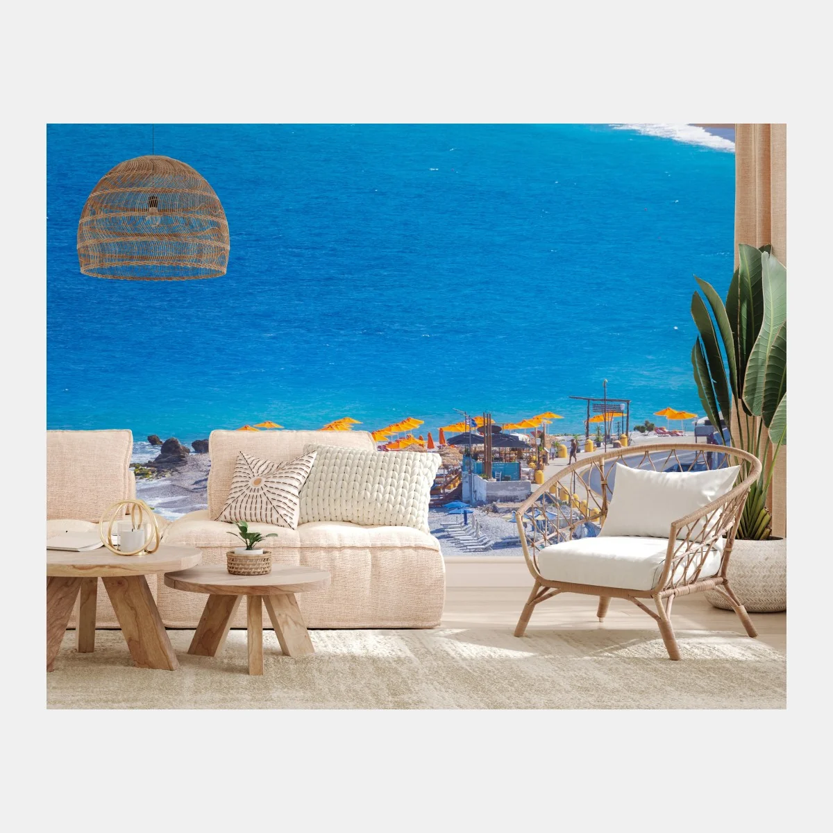 Fototapete Rhodos strand mit bunten sonnenschirmen – Wallnifity®