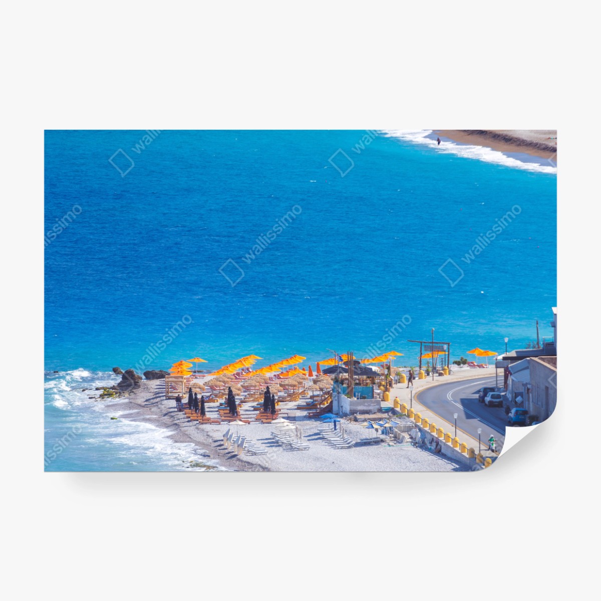 Fototapete Rhodos strand mit bunten sonnenschirmen – Wallnifity®