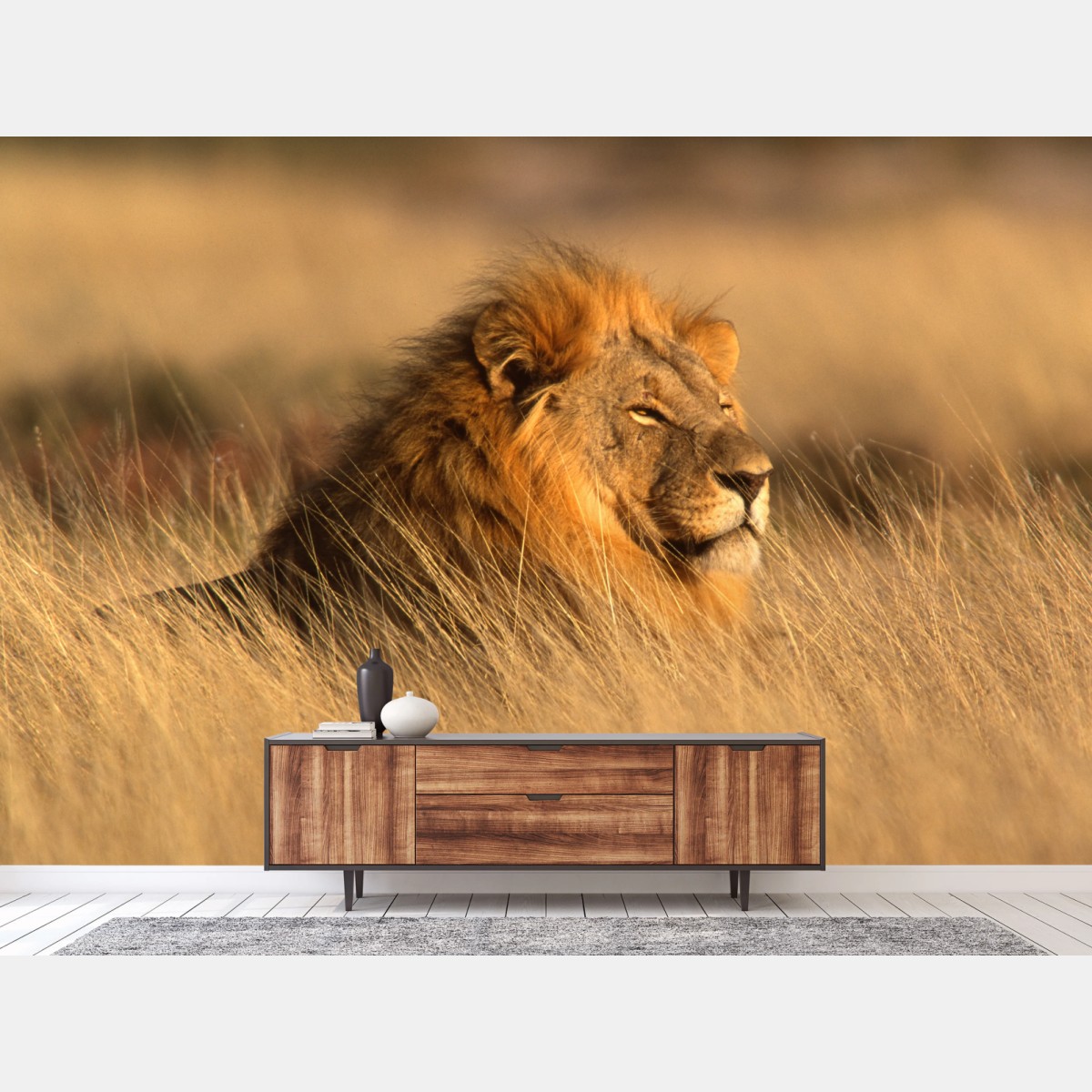 Fototapete majestätischer löwe im hohen gras – Wallnifity® Fototapete majestätischer löwe im hohen gras – Wallnifity®
