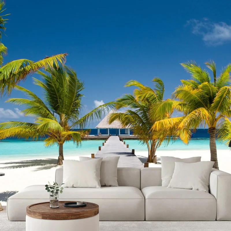 Fototapete tropischer steg über türkisfarbenes meer – Wallnifity®