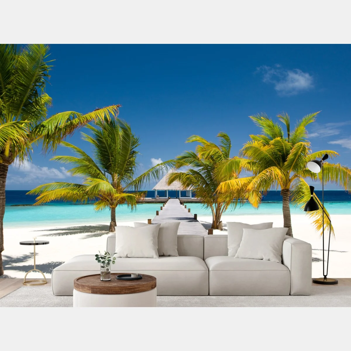 Fototapete tropischer steg über türkisfarbenes meer – Wallnifity®