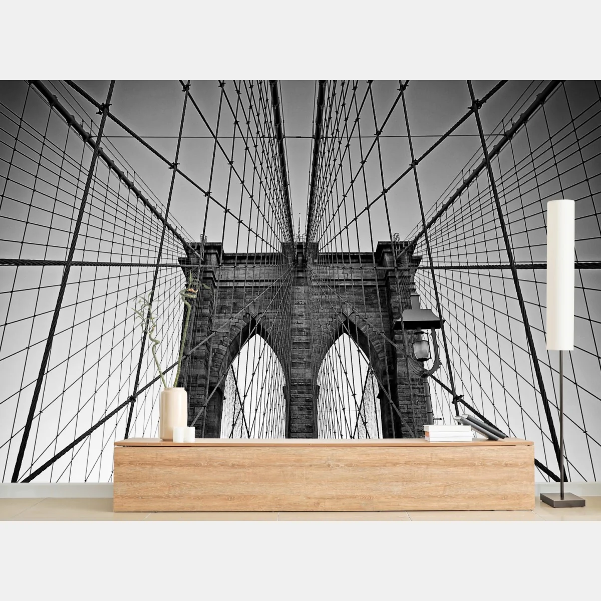 Fototapete symmetrische hängebrücke in schwarzweiß – Wallnifity® Fototapete symmetrische hängebrücke in schwarzweiß – Wallnifity®