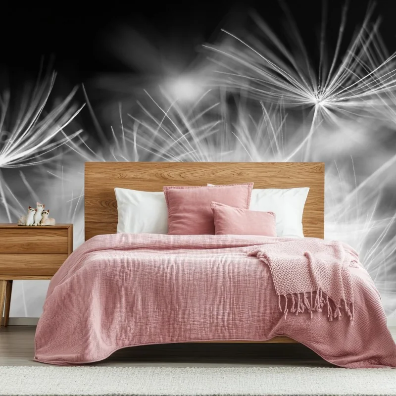 Fototapete zarte löwenzahnsamen in monochrom – Wallnifity® Fototapete zarte löwenzahnsamen in monochrom – Wallnifity®