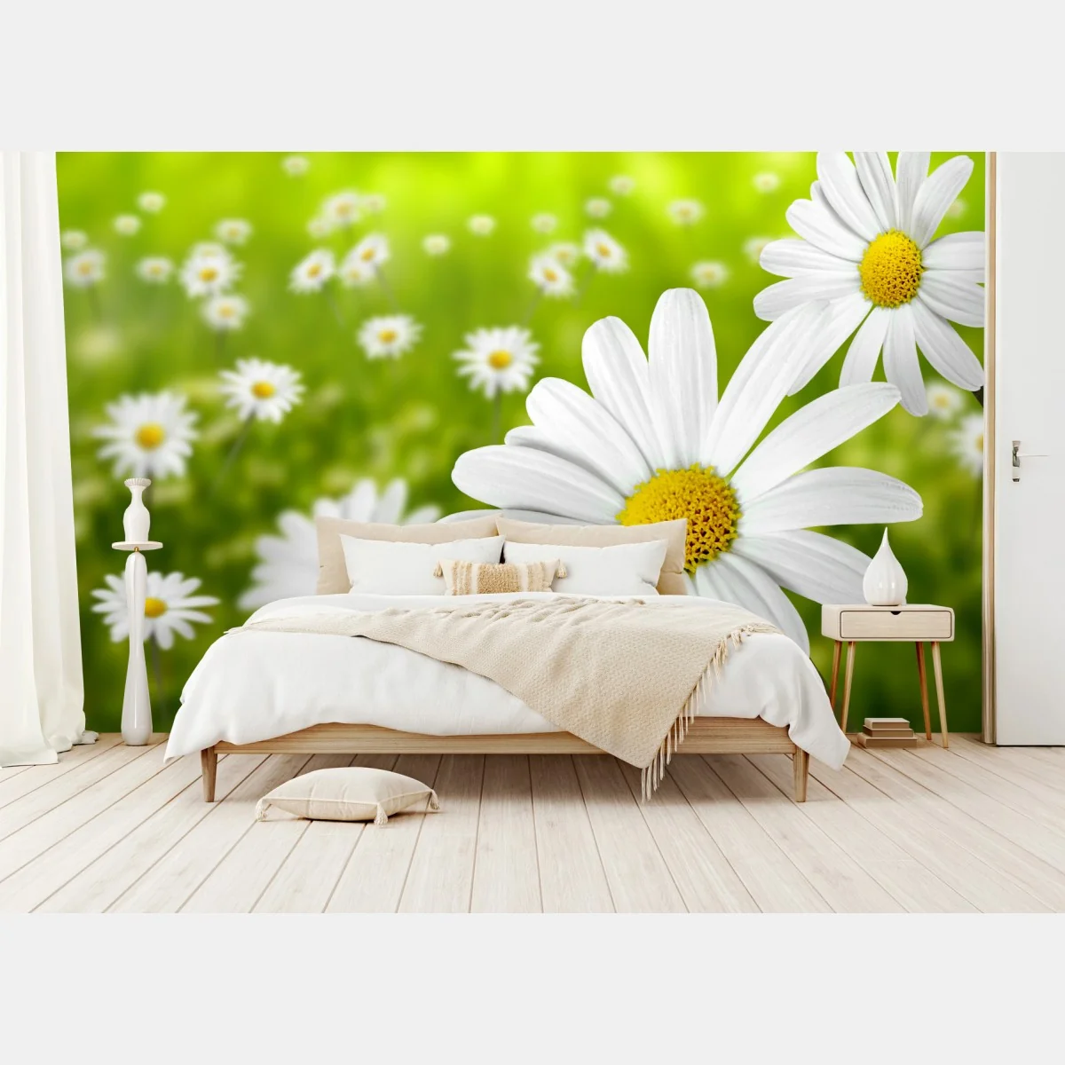 Fototapete weiße gänseblümchen auf der wiese – Wallnifity® Fototapete weiße gänseblümchen auf der wiese – Wallnifity®