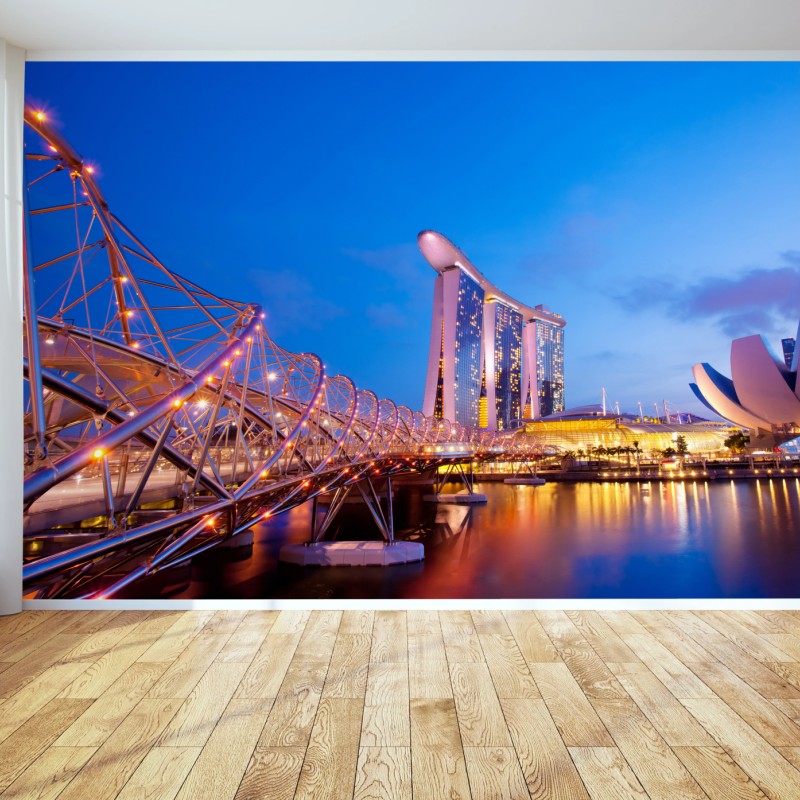 Fototapete stadtbild Marina Bay bei dämmerung