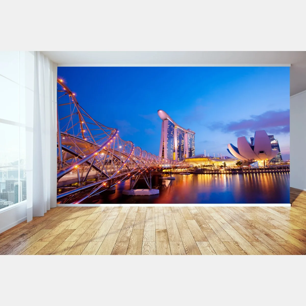 Fototapete stadtbild Marina Bay bei dämmerung – Wallnifity® Fototapete stadtbild Marina Bay bei dämmerung – Wallnifity®