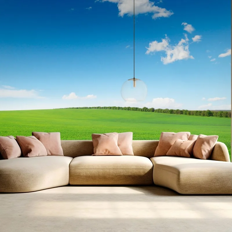 Fototapete ruhige grüne wiese unter blauem himmel – Wallnifity®