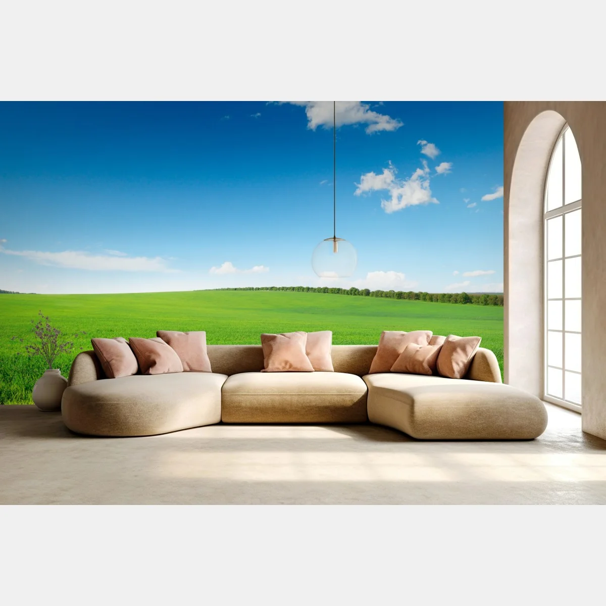 Fototapete ruhige grüne wiese unter blauem himmel – Wallnifity®