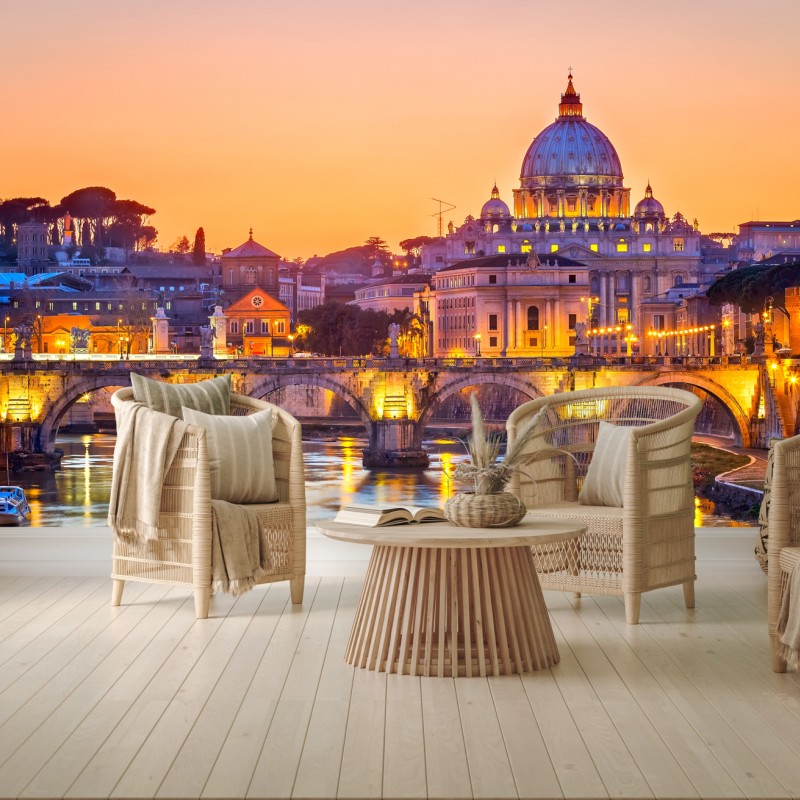 Fototapete sonnenuntergang über dem Petersdom und dem Tiber – Wallnifity® Fototapete sonnenuntergang über dem Petersdom und dem Tiber – Wallnifity®
