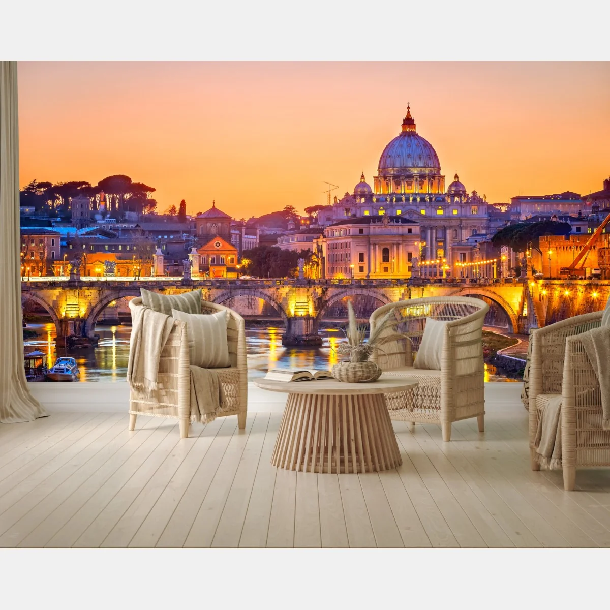 Fototapete sonnenuntergang über dem Petersdom und dem Tiber – Wallnifity® Fototapete sonnenuntergang über dem Petersdom und dem Tiber – Wallnifity®