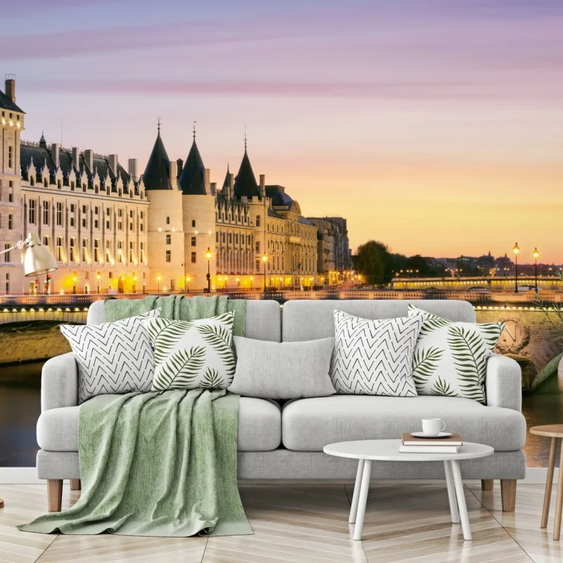 Fototapete Paris sonnenuntergang über der historischen brücke