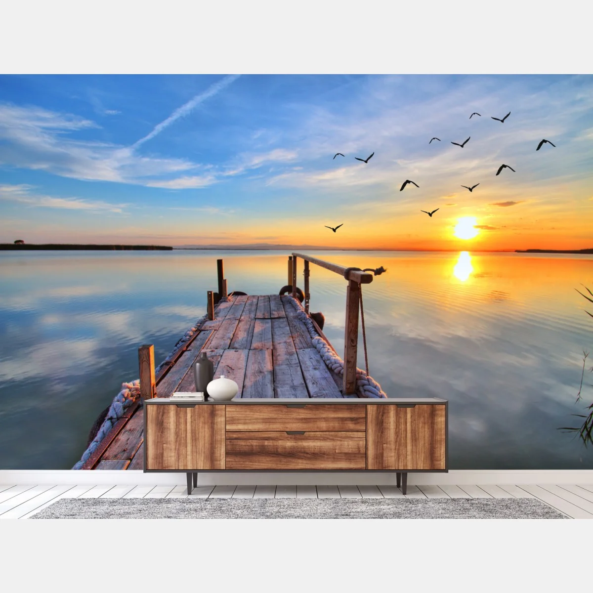 Fototapete sonnenuntergang am hölzernen steg – Wallnifity®