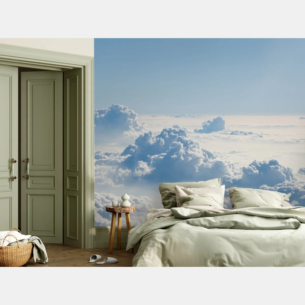 Fototapete luftige wolkenlandschaft im soften blau – Wallnifity®