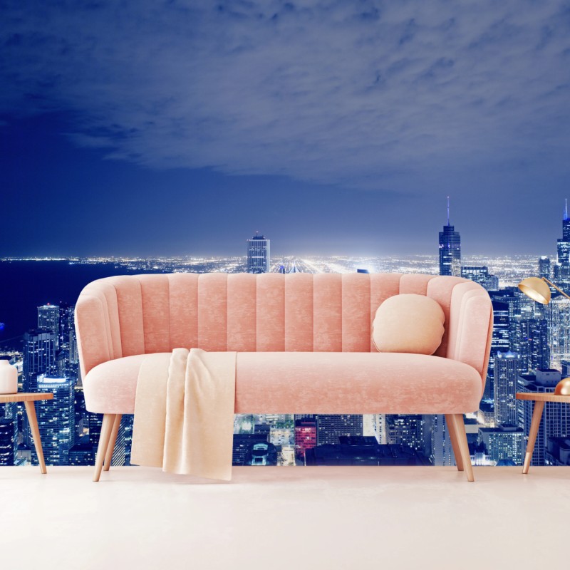 Fototapete Chicago nächtliche skyline panorama – Wallnifity®