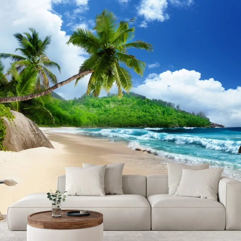 Fototapete ruhiger tropischer strand auf Mahe, Seychellen – Wallnifity®