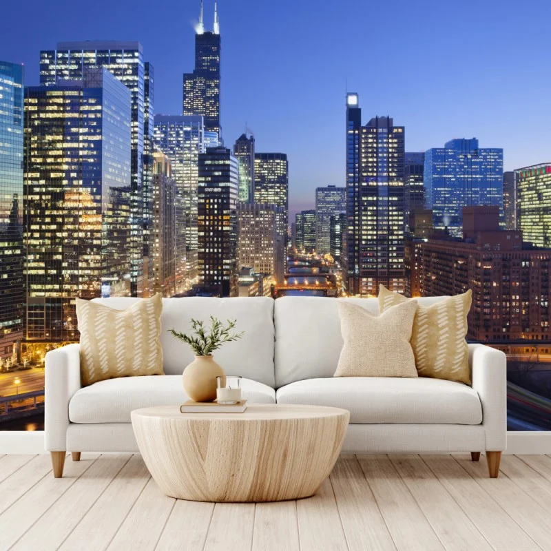 Fototapete Chicago skyline bei dämmerung