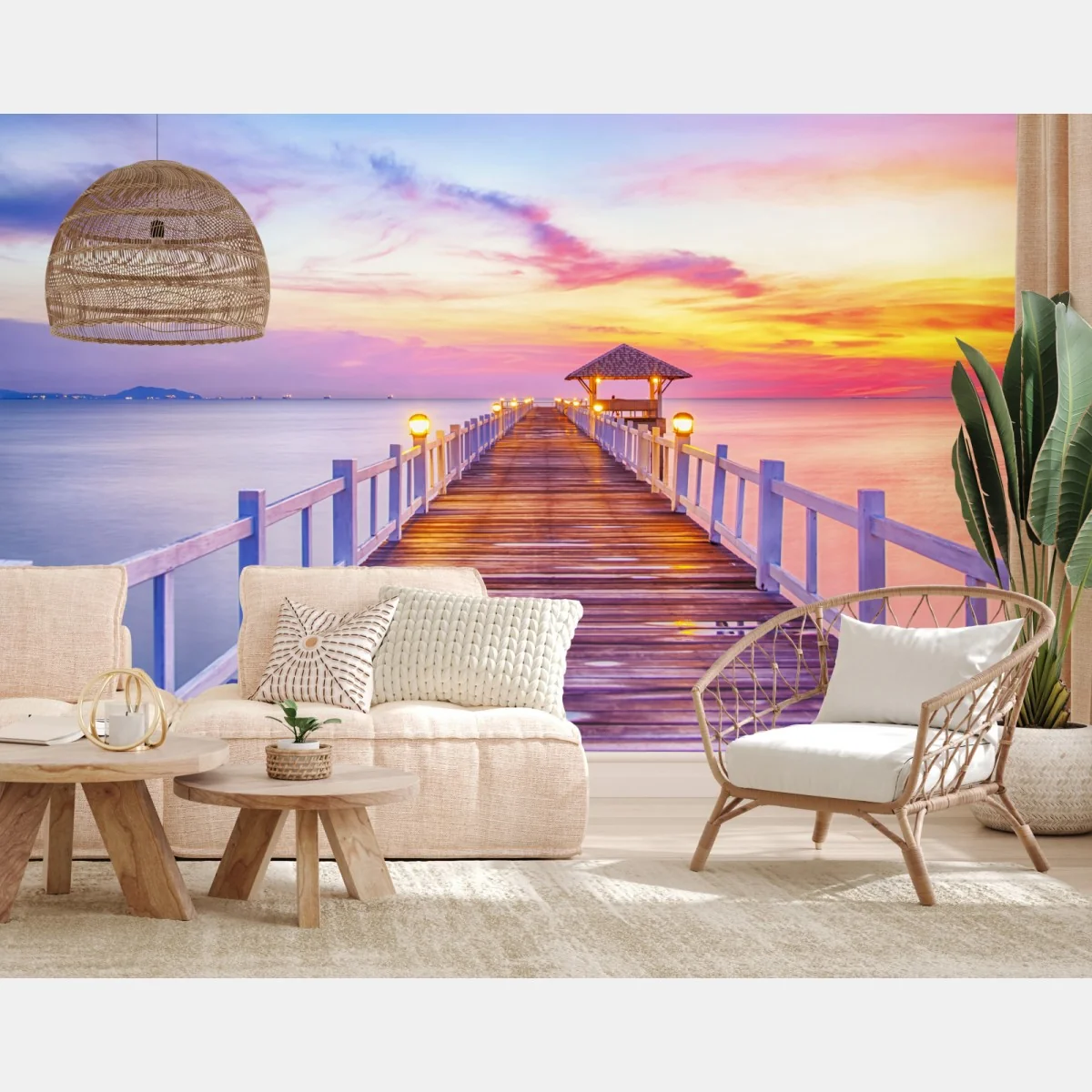 Fototapete sonnenuntergang am steg zum ruhigen horizont – Wallnifity® Fototapete sonnenuntergang am steg zum ruhigen horizont – Wallnifity®
