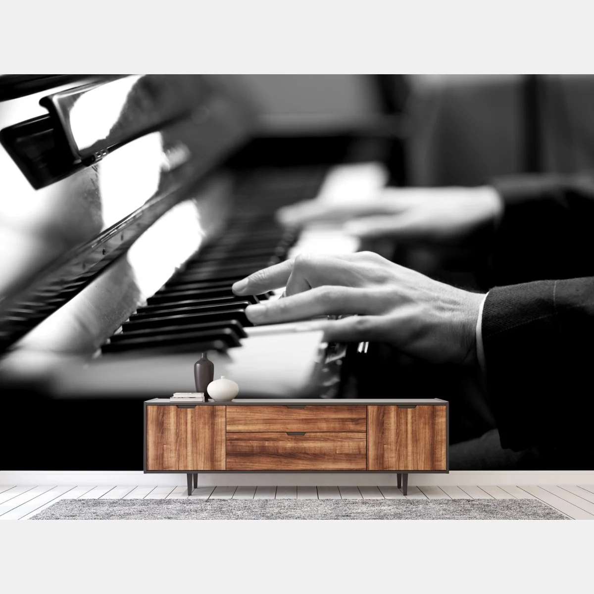 Fototapete intime hände auf klaviertasten in monochrom – Wallnifity® Fototapete intime hände auf klaviertasten in monochrom – Wallnifity®