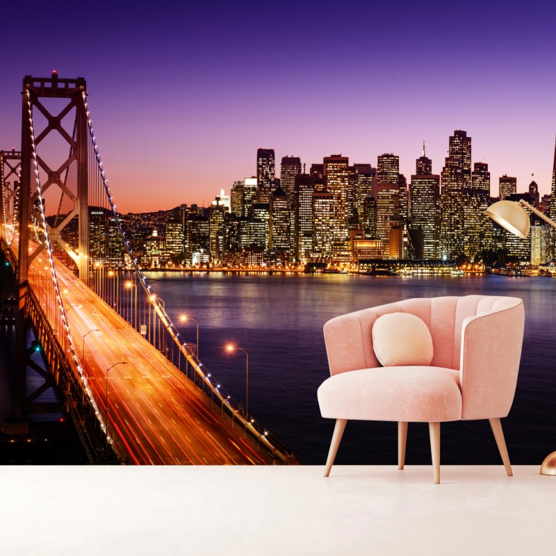 Fototapete San Francisco skyline bei sonnenuntergang