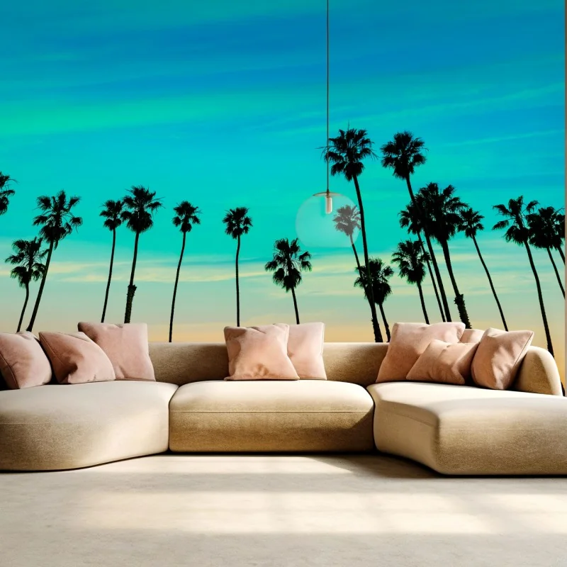 Fototapete palmen-silhouette bei sonnenuntergang in Kalifornien – Wallnifity® Fototapete palmen-silhouette bei sonnenuntergang in Kalifornien – Wallnifity®