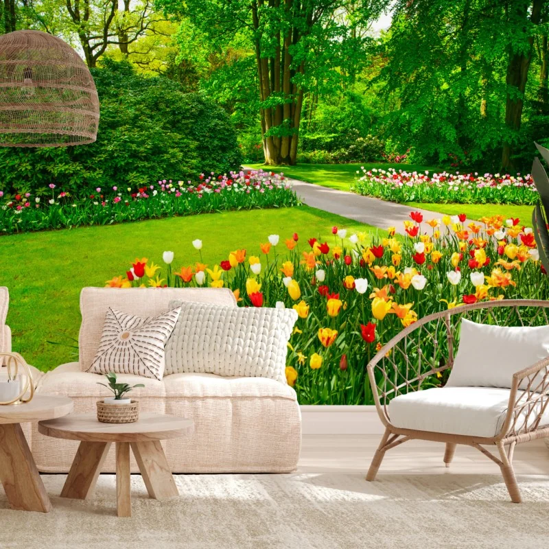 Fototapete lebendiger tulpengarten in Keukenhof