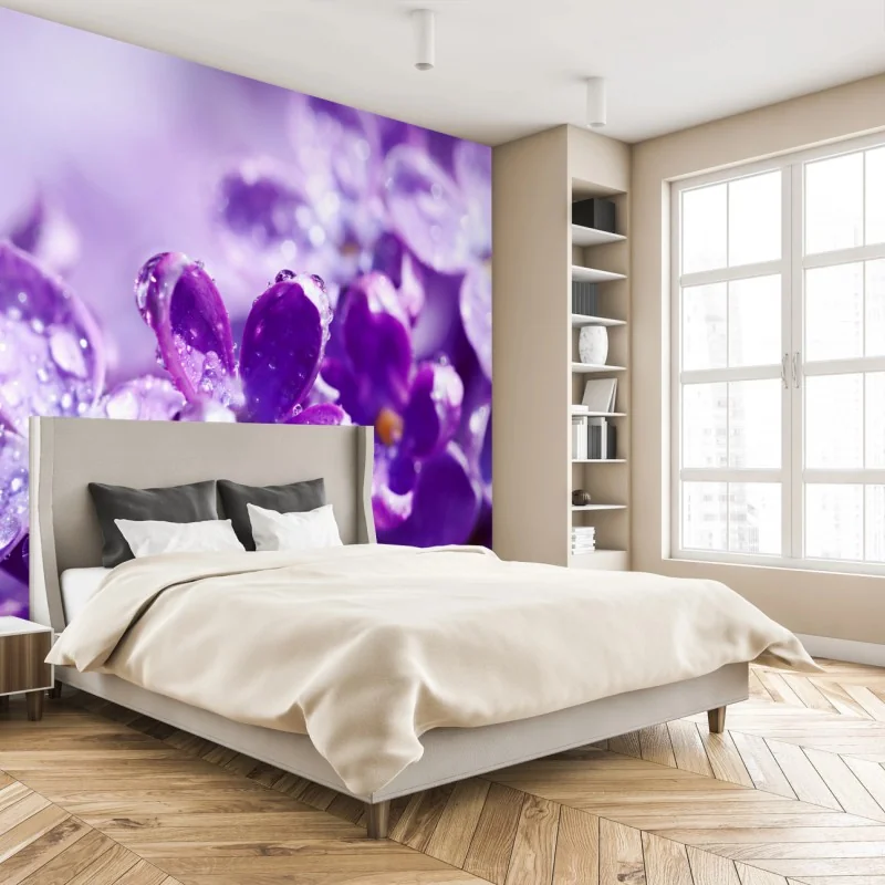 Fototapete lila fliederblüte mit tau – Wallnifity®