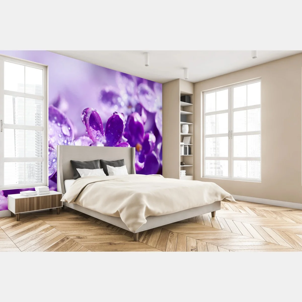 Fototapete lila fliederblüte mit tau – Wallnifity®