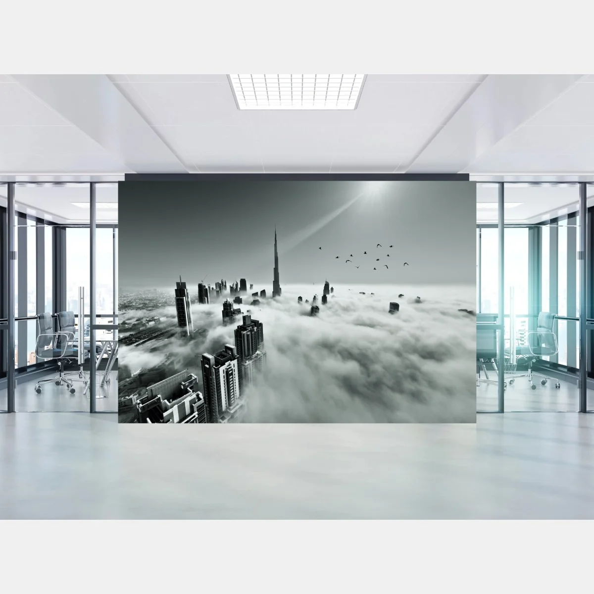 Fototapete neblige skyline von Dubai über den wolken – Wallnifity® Fototapete neblige skyline von Dubai über den wolken – Wallnifity®