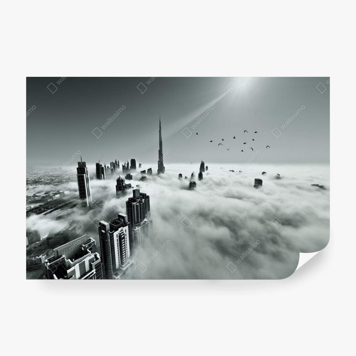 Fototapete neblige skyline von Dubai über den wolken – Wallnifity® Fototapete neblige skyline von Dubai über den wolken – Wallnifity®