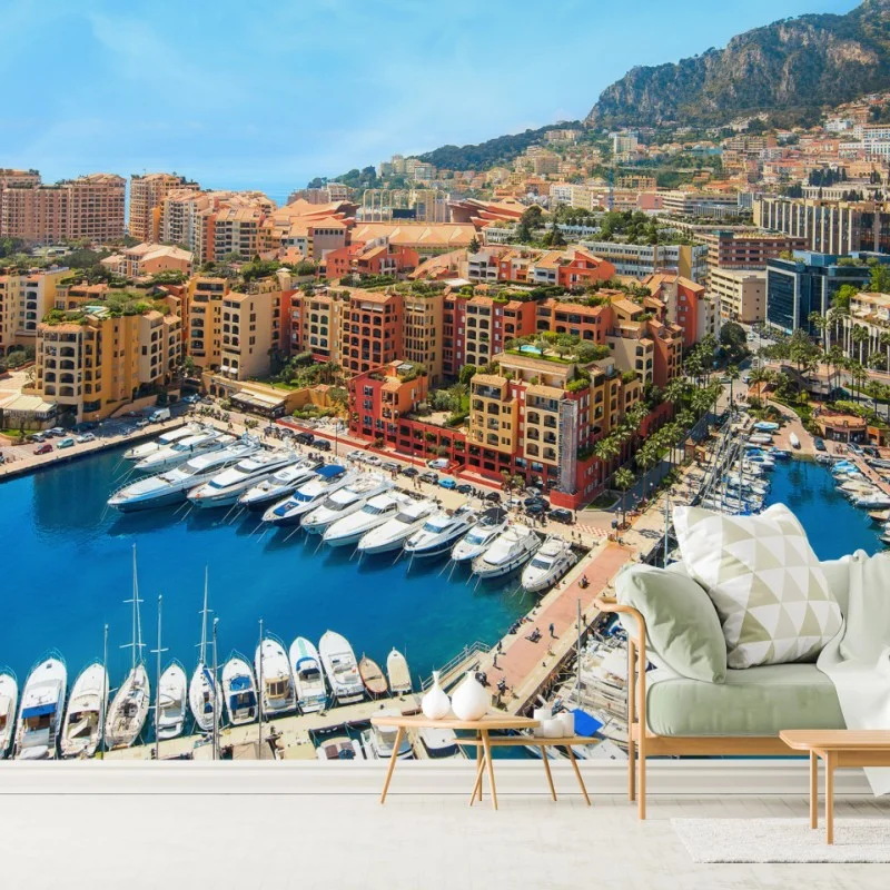 Fototapete sonnige marina und küstenstadt