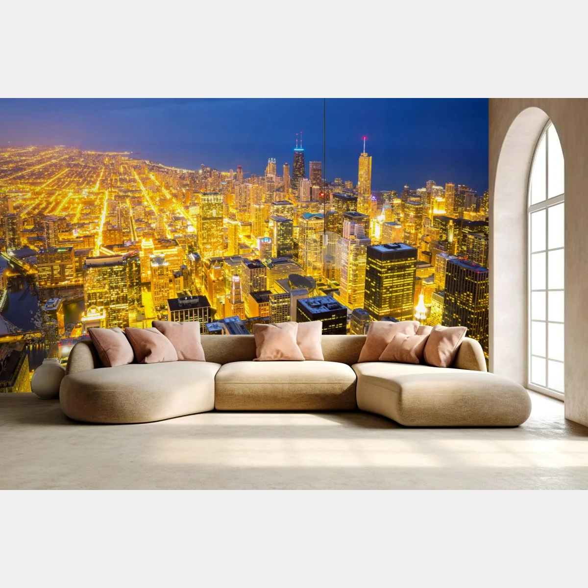 Fototapete luftaufnahme der nächtlichen skyline von Chicago – Wallnifity® Fototapete luftaufnahme der nächtlichen skyline von Chicago – Wallnifity®