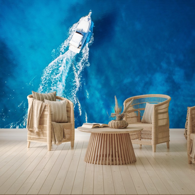 Fototapete jacht über dem kristallblauen ozean