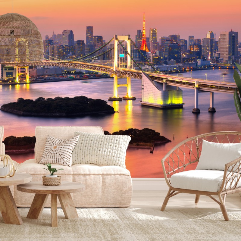 Fototapete Tokio skyline bei sonnenuntergang – Wallnifity® Fototapete Tokio skyline bei sonnenuntergang – Wallnifity®