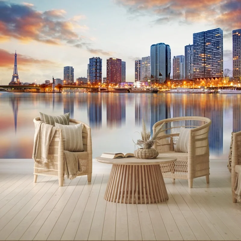 Fototapete Paris skyline bei sonnenuntergang mit Eiffelturm