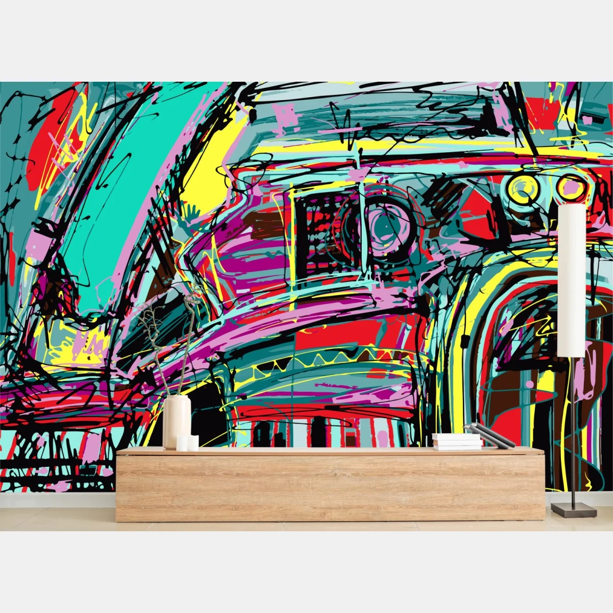 Fototapete lebhafte türkis abstrakte autokomposition – Wallnifity®