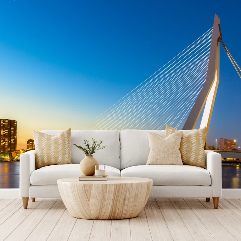Fototapete Rotterdam Erasmusbrücke bei dämmerung