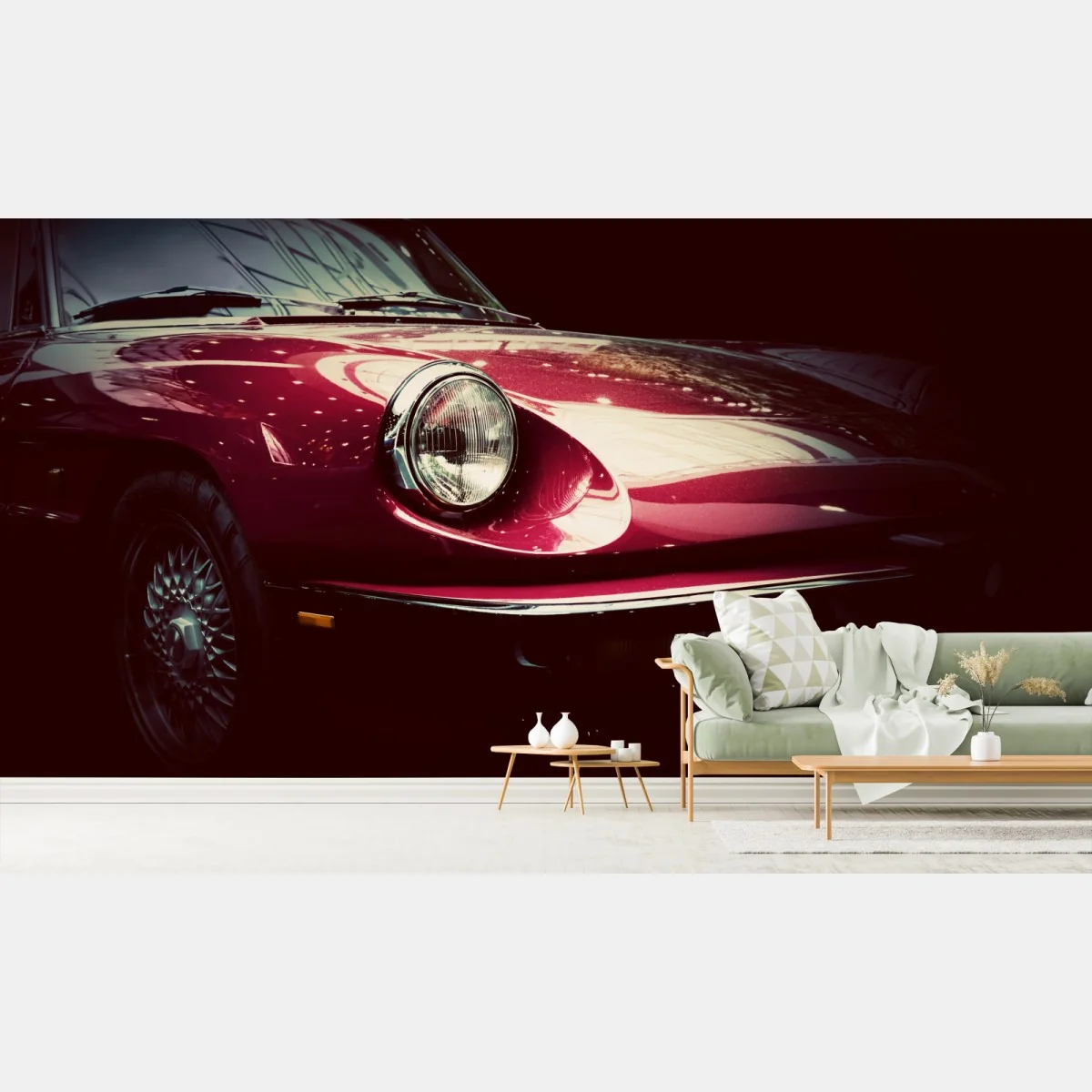 Fototapete nahaufnahme eines klassischen roten sportwagens – Wallnifity® Fototapete nahaufnahme eines klassischen roten sportwagens – Wallnifity®