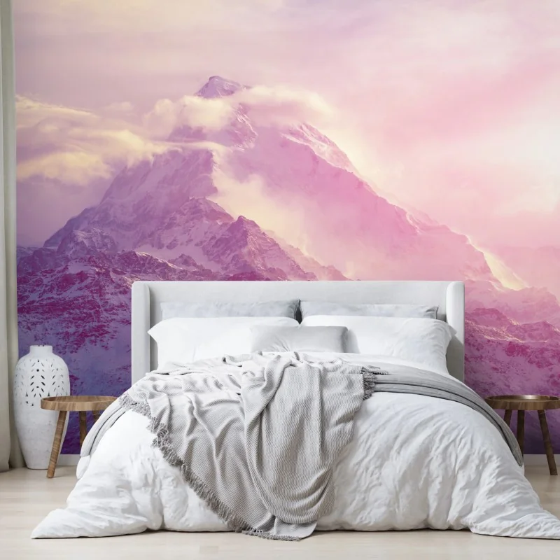 Fototapete pastellfarbener sonnenaufgang über den bergen