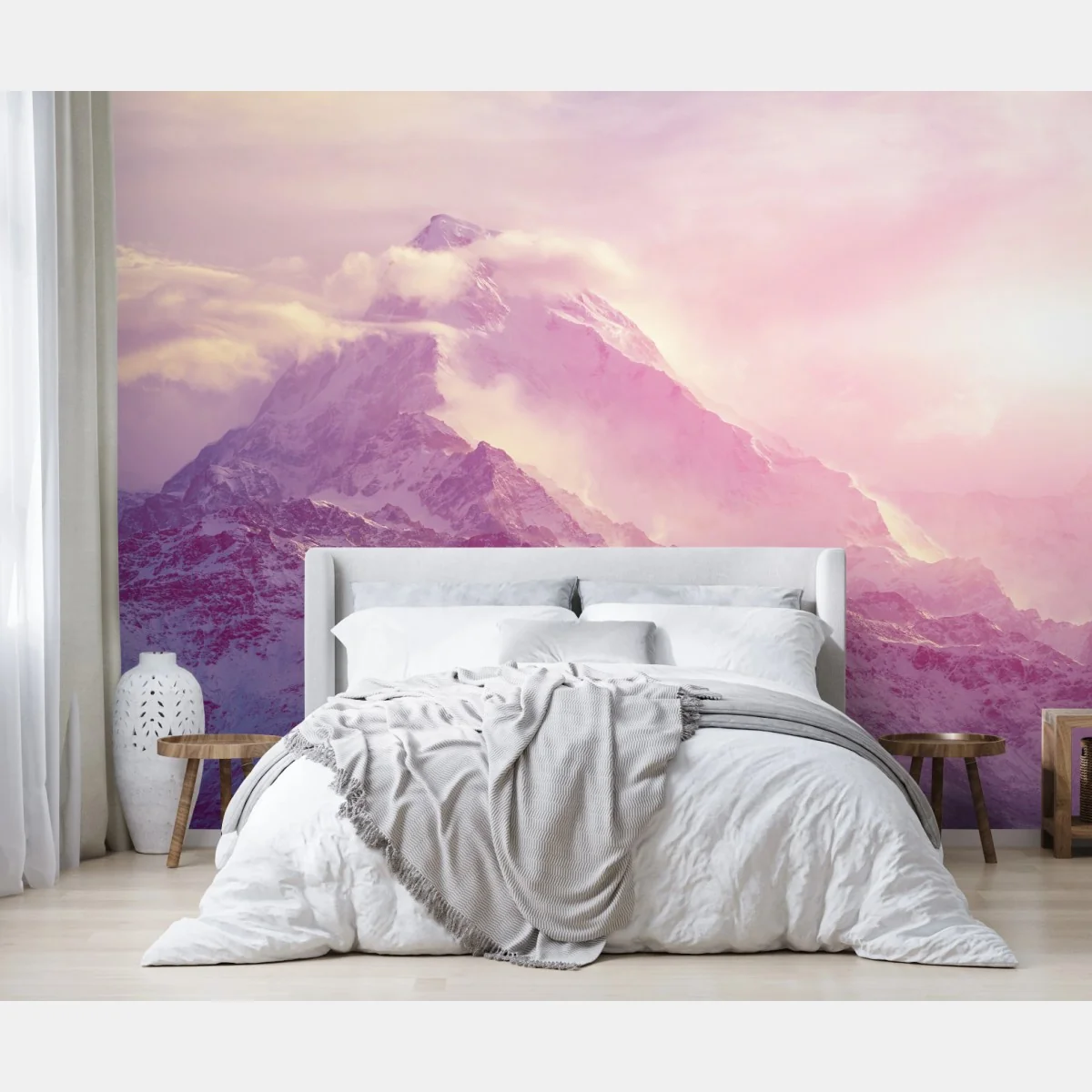 Fototapete pastellfarbener sonnenaufgang über den bergen – Wallnifity® Fototapete pastellfarbener sonnenaufgang über den bergen – Wallnifity®